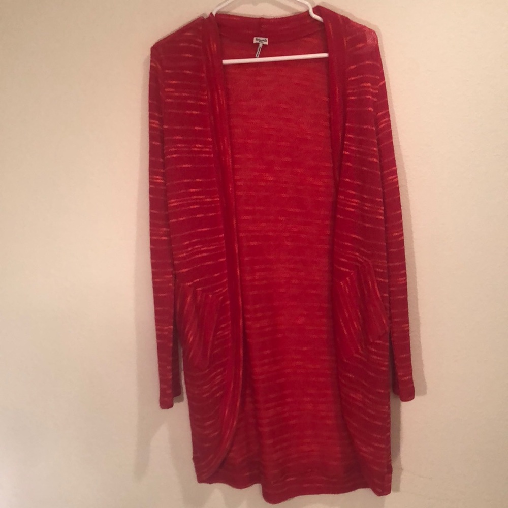 Red cardigan